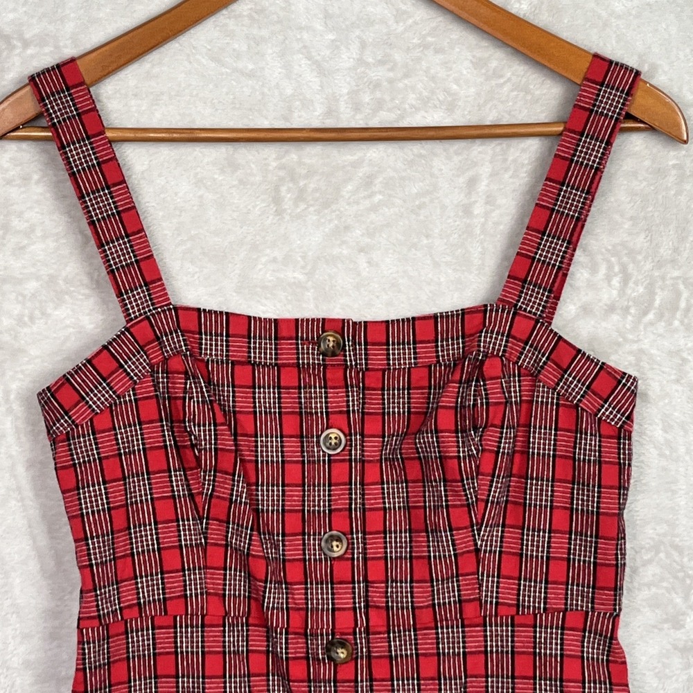 Hollister Red Overall Dress Plaid Jumper Sleeveless Women's Small Grunge Skater - Picture 2 of 12
